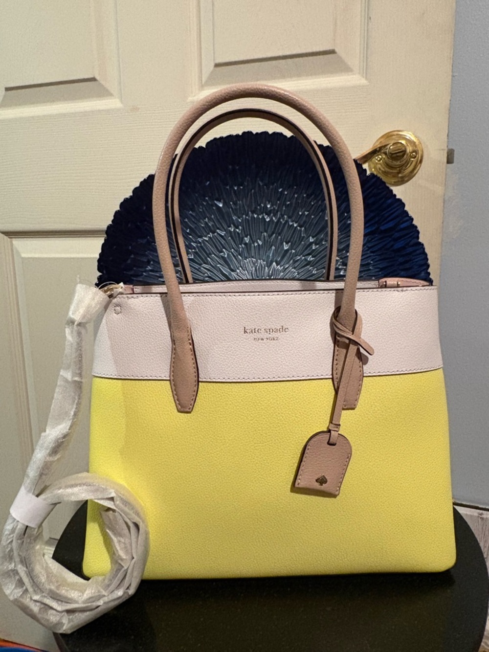 Kate Spade Eva Satchel Top Zip Yellow & White & Beige Colorblock